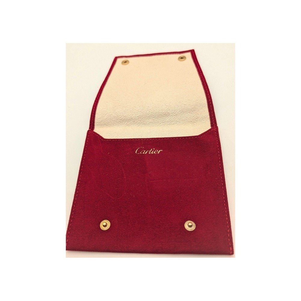 Cartier Red Suede Jewelry Pouch Travel Case Double Snap Gold Logo Accessory